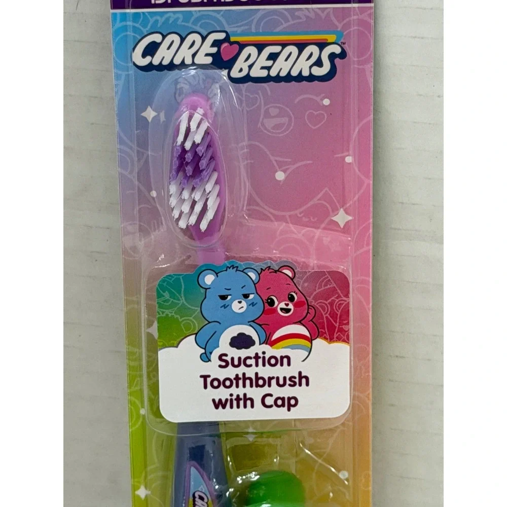 Brush Buddies Care Bears‎ Toothbrush Kids Suction with Cap Soft Bristles Purple